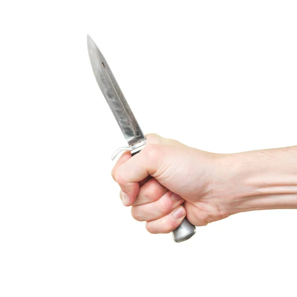 Male hand hold knife isolated on white — Stock Photo, Image