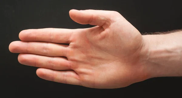 Αρσενικό δεξί χέρι σε χαιρετισμό κούνημα τα χέρια θέση σε μια ευρεία Περίληψη απομονωμένες μαύρο φόντο. — Φωτογραφία Αρχείου