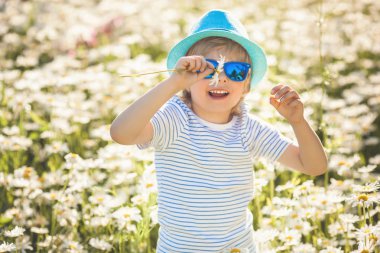 Papatya alan duygusal çocuk. Çiçekler çocuk