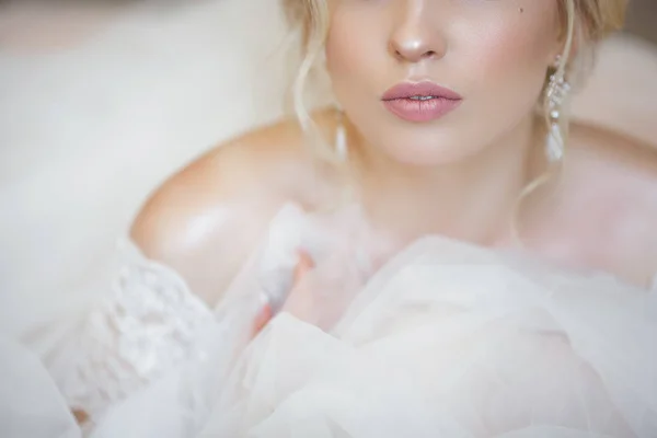 Close View Elegant Young Bride Wedding Dress — Stock Photo, Image