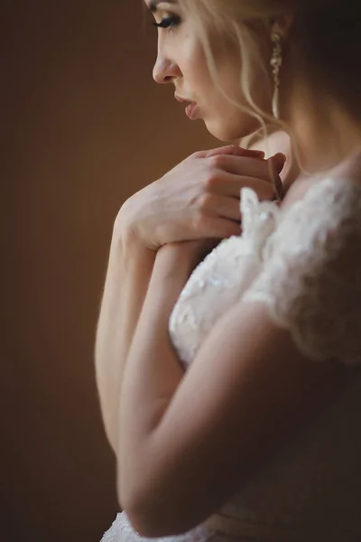 Tender Bride Elegant Lace Wedding Dress — Stock Photo, Image