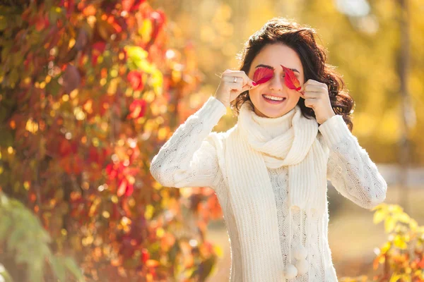 Mujer Hermosa Joven Fondo Otoño Retrato Chica Joven Atractiva Aire — Foto de Stock