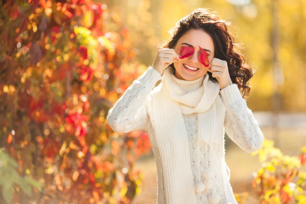 Mujer Hermosa Joven Fondo Otoño Retrato Chica Joven Atractiva Aire — Foto de Stock