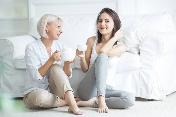 Mother Adult Daughter Together Indoors Happy Family Home Mid Adult — Stock Photo, Image