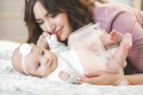 Young Attractive Mother Carrying Her Little Baby Mom Holding Her — Stock Photo, Image