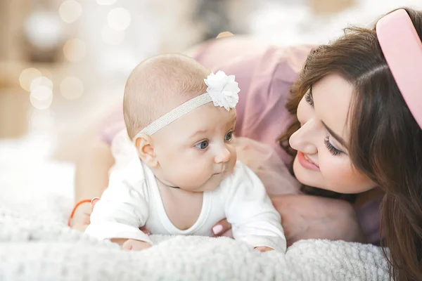 Young Attractive Mother Carrying Her Little Baby Mom Holding Her — Stock Photo, Image