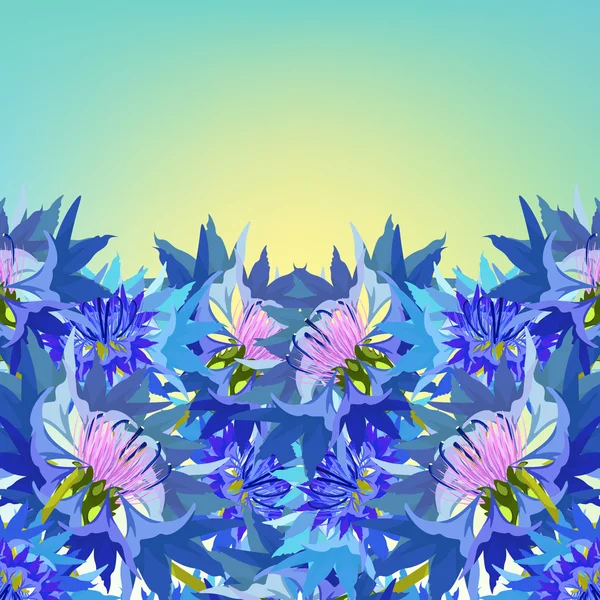 Postal aciano de flores silvestres al amanecer. ilustración vectorial — Vector de stock