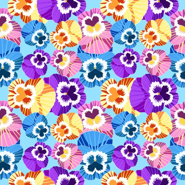 Motif sans couture fleurs glade violet pansies sur un backgrou bleu — Image vectorielle