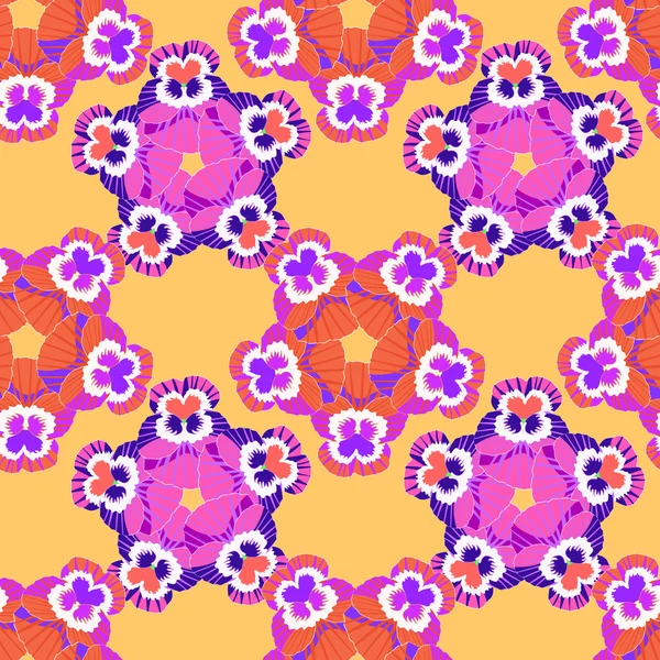 Безшовний візерунок з квітами сітка фіолетових трусиків на помаранчевому фоні — стоковий вектор