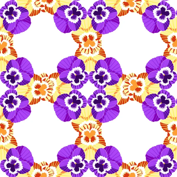 seamless pattern net flowers yellow violet pansies. vector illus