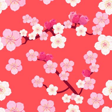 Japon çiçekli kiraz ağacı dalları ile Seamless Modeli