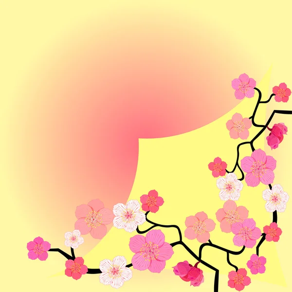 Cartão de saudação com cereja japonesa florescendo. ilustração vetorial — Vetor de Stock