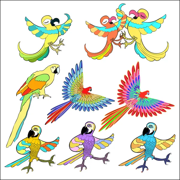 Set of golden Caribbean parrot dancing. vector illustration — Stock Vector