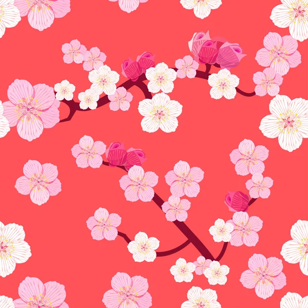日本の花桜の木の枝と枝のシームレス パターン — ストックベクタ