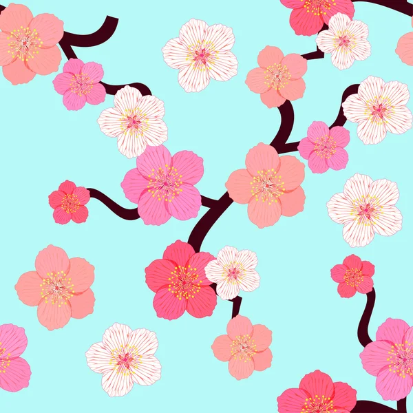 シームレス パターンの日本語でさくらんぼの花と空の bac — ストックベクタ