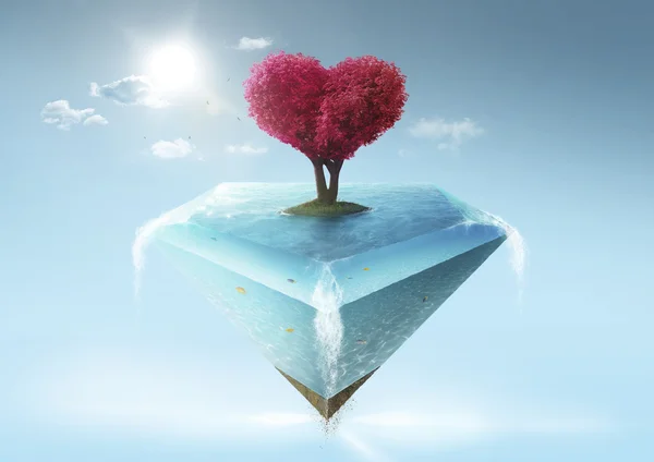 Île d'eau avec arbre en forme de coeur — Photo