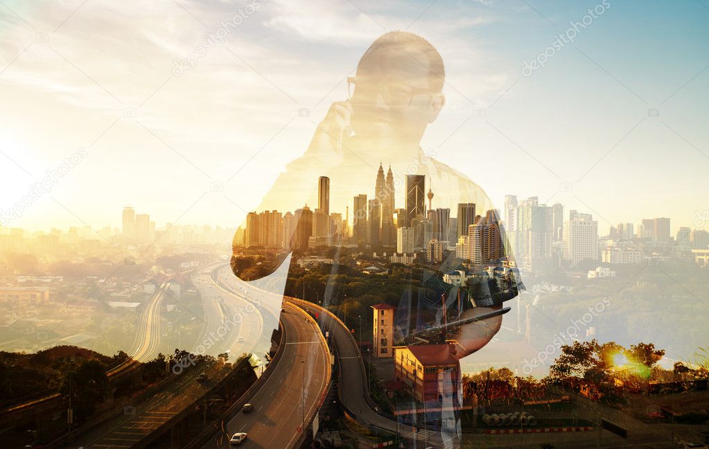 Businessman and panoramic view of contemporary city