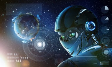 Planet Earth arka plan ile robot