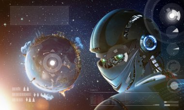 Planet Earth arka plan ile robot