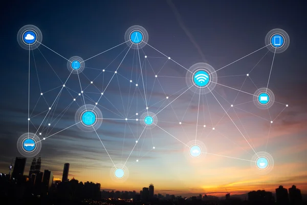 Ciudad inteligente y concepto de comunicación inalámbrica —  Fotos de Stock