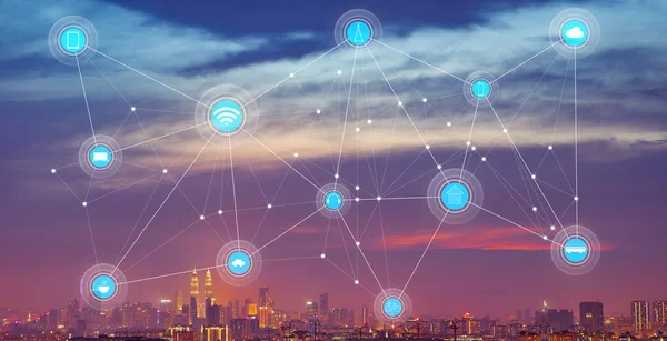 Ciudad inteligente y concepto de comunicación inalámbrica —  Fotos de Stock