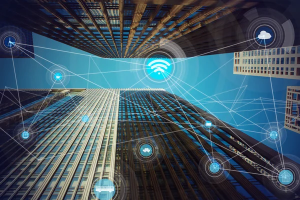 Smart city e concetto di comunicazione wireless — Foto Stock