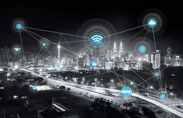 Ciudad inteligente y concepto de comunicación inalámbrica —  Fotos de Stock