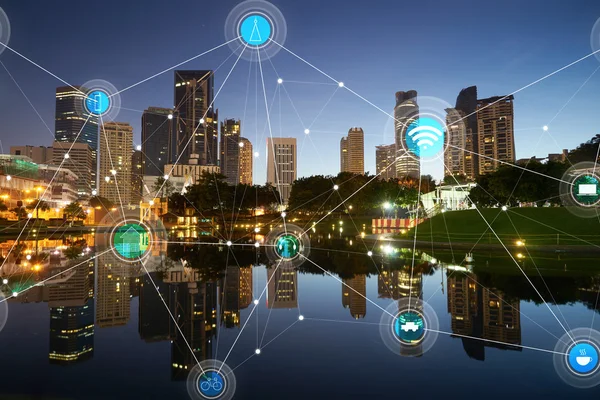 Smart city e concetto di comunicazione wireless — Foto Stock