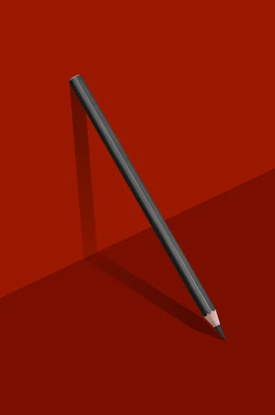 Black pencil on red — Stock Photo, Image