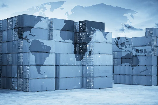 Intermodal containers with global map logistics — Stock fotografie