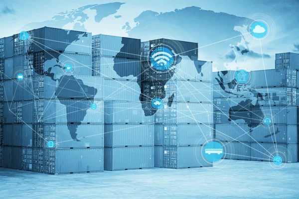 Kontenerów intermodalnych z logistyka mapa globalna — Zdjęcie stockowe