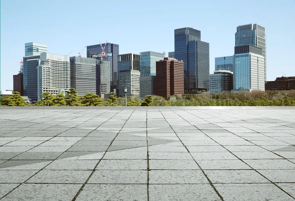 Empty floor with cityscape and skyline