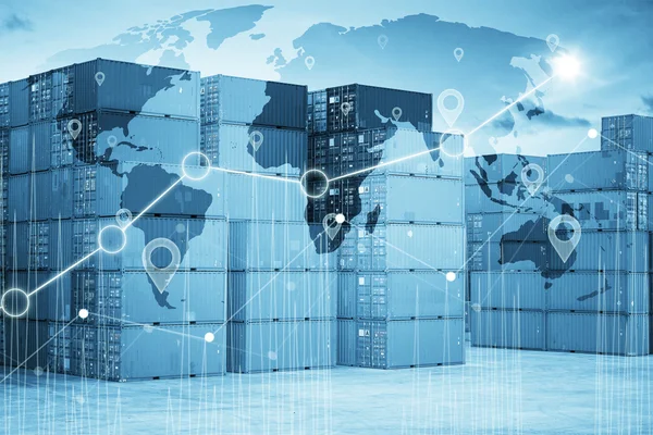 Intermodal containers with global map logistics — Stock Photo, Image