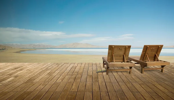 Wooden lounge with landscape view — Φωτογραφία Αρχείου