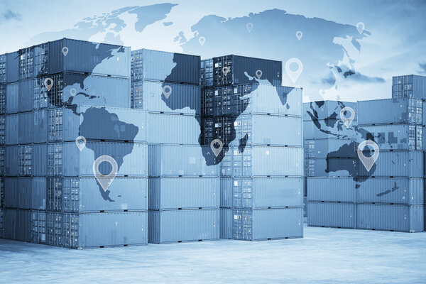 Intermodal containers with global map logistics 