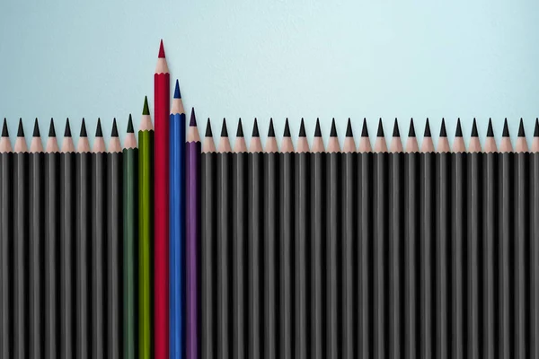 Red pencil out from black pencils — Stock Photo, Image