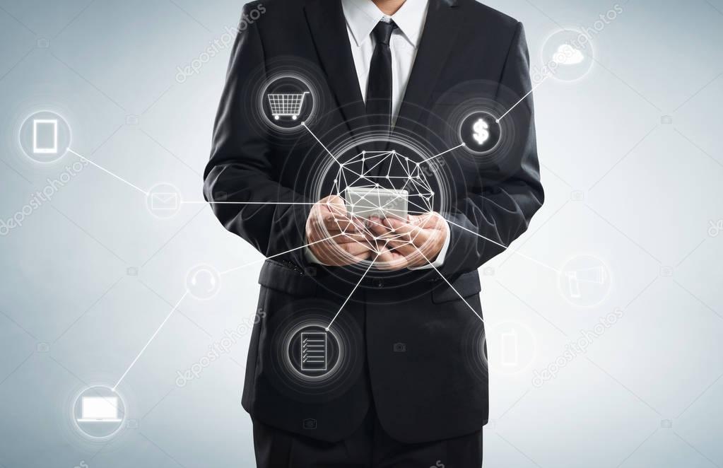 Businessman and network connection icons