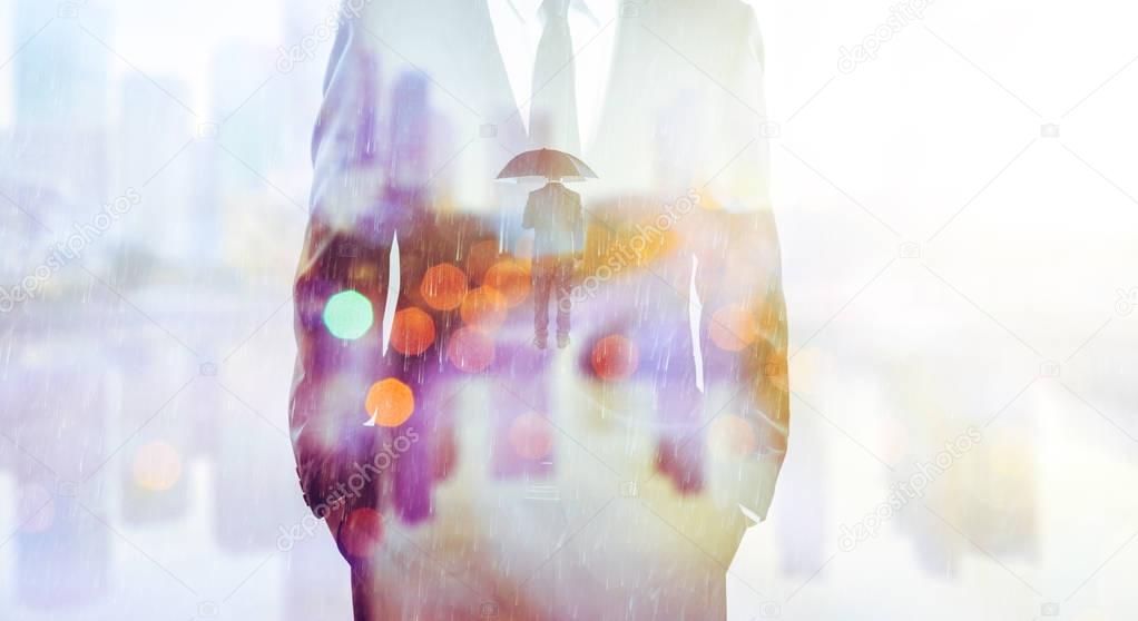 Double exposure with businessman silhouette