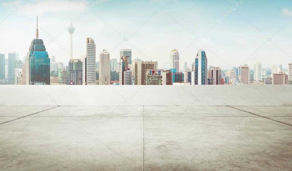 Empty roof top with modern city