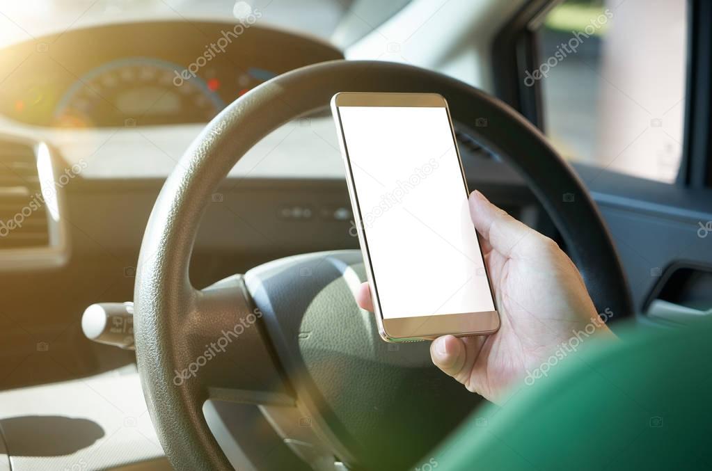 Man driver using smartphone