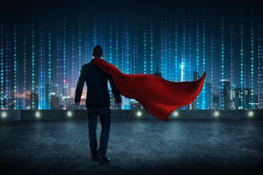 İşadamı bir takım elbise ve cape Hero