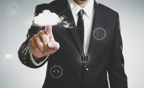 Businessmen press to the cloud — Stock Photo, Image