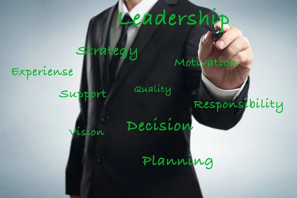 Empresário escrevendo habilidades de liderança — Fotografia de Stock