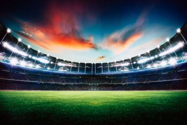 Boş gece grand stadyum spor ışık, akşam veya gece çekimi .