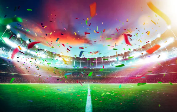 Empty night grand stadium with sport light , evening or night scene .