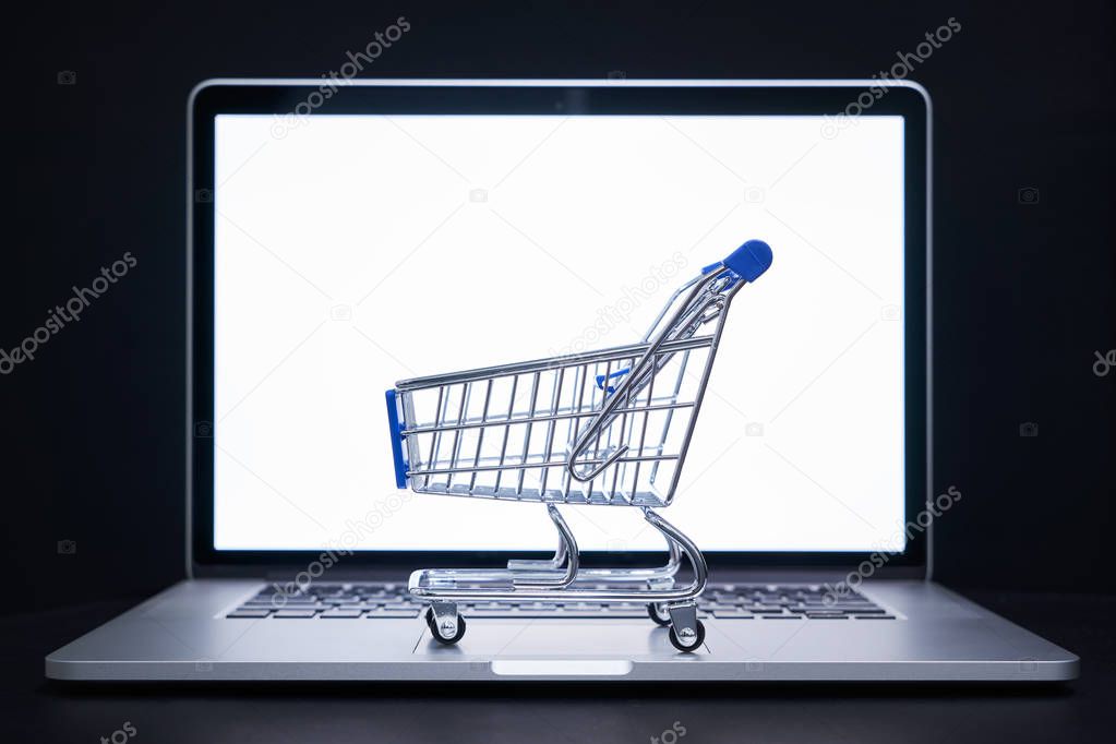 Shopping cart and laptop