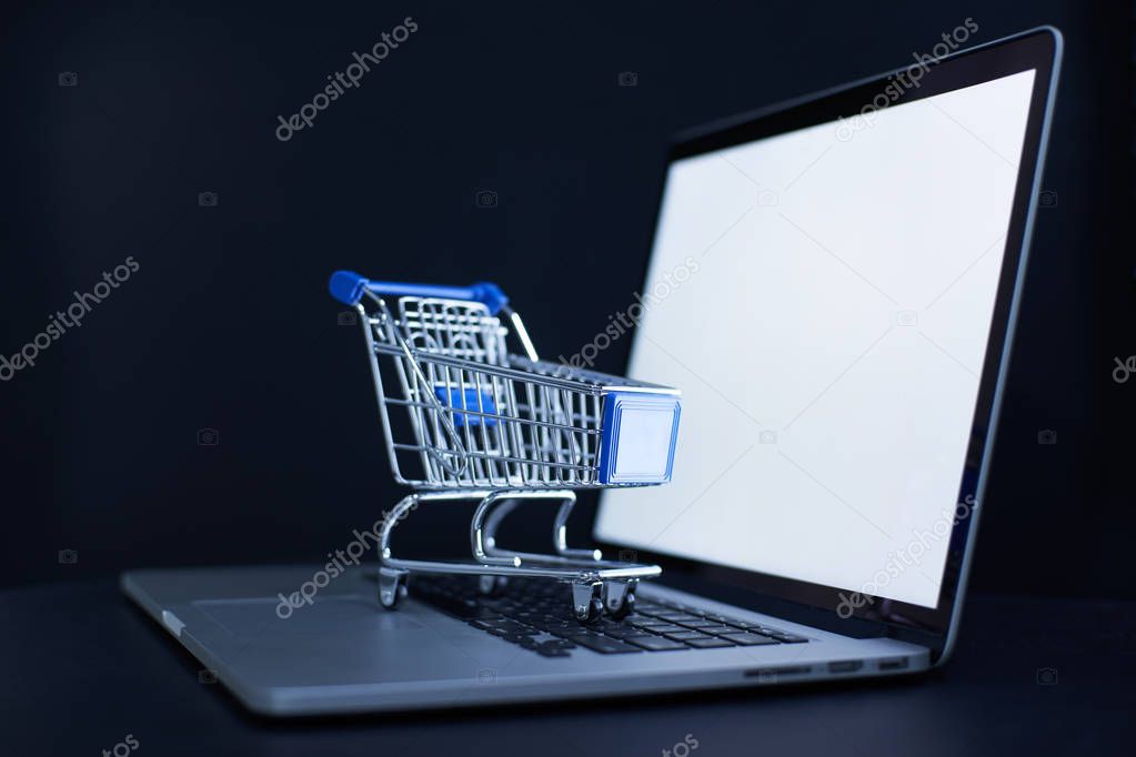 Shopping cart and laptop