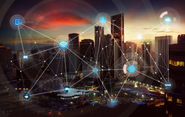 smart city and wireless communication network, abstract image visual, internet of things clipart