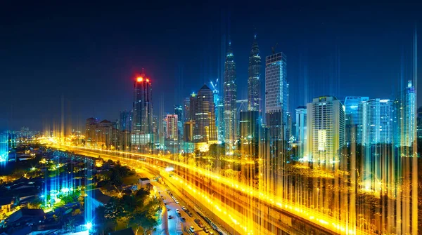 Luce Rete Uscita Dall Autostrada Dal Suolo Città Moderna Con — Foto Stock