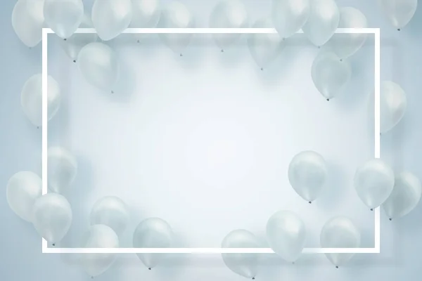 Balões Brancos Prata Sobre Fundo Branco Com Moldura Quadrada Conceito — Fotografia de Stock